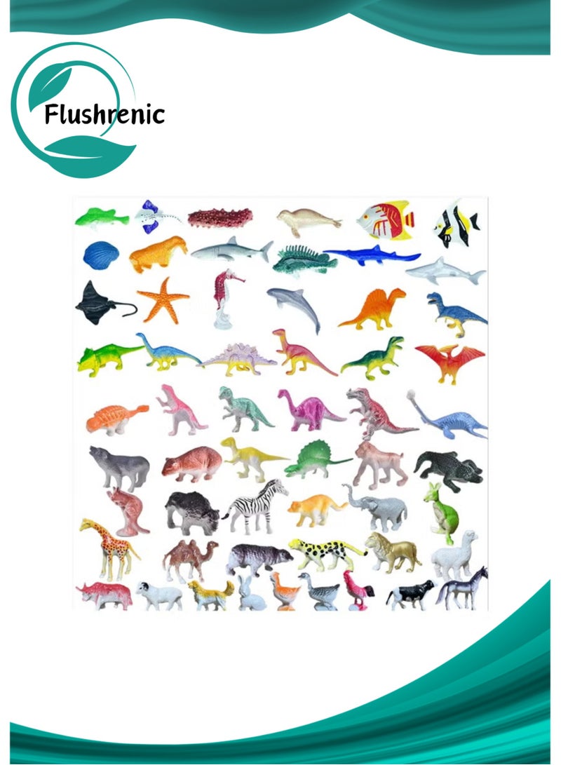 Flushrenic Random 60 pcs Animal Toys, Assorted Dinosaur Ocean Sea Animal Farm Animal Jungle Animal Wild Animals Dinosaurs Figure Realistic Plastic Zoo Play Set Small Toys for Kids Cupcake Topper Party Favors - Image 1