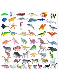 Generic Random 60 pcs Animal Toys, Assorted Dinosaur Ocean Sea Animal Farm Animal Jungle Animal Wild Animals Dinosaurs Figure Realistic Plastic Zoo Play Set Small Toys for Kids Cupcake Topper Party Favors  - Image 1