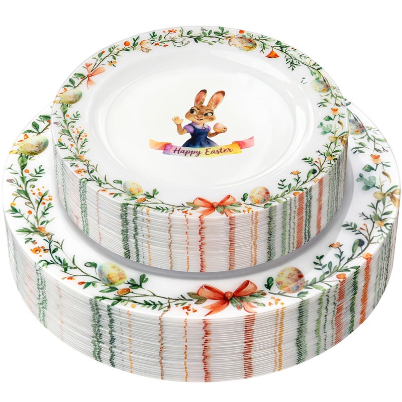 Hioasis 40pcs Easter Plastic Plates - Bunny & Egg Disposable Dinnerware Set, 20pcs 10.25" Dinner Plates & 20pcs 7.5" Dessert Plates, Perfect for Easter Party & 20 Guests - Image 1