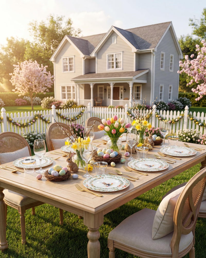 Hioasis 40pcs Easter Plastic Plates - Bunny & Egg Disposable Dinnerware Set, 20pcs 10.25" Dinner Plates & 20pcs 7.5" Dessert Plates, Perfect for Easter Party & 20 Guests - Image 2