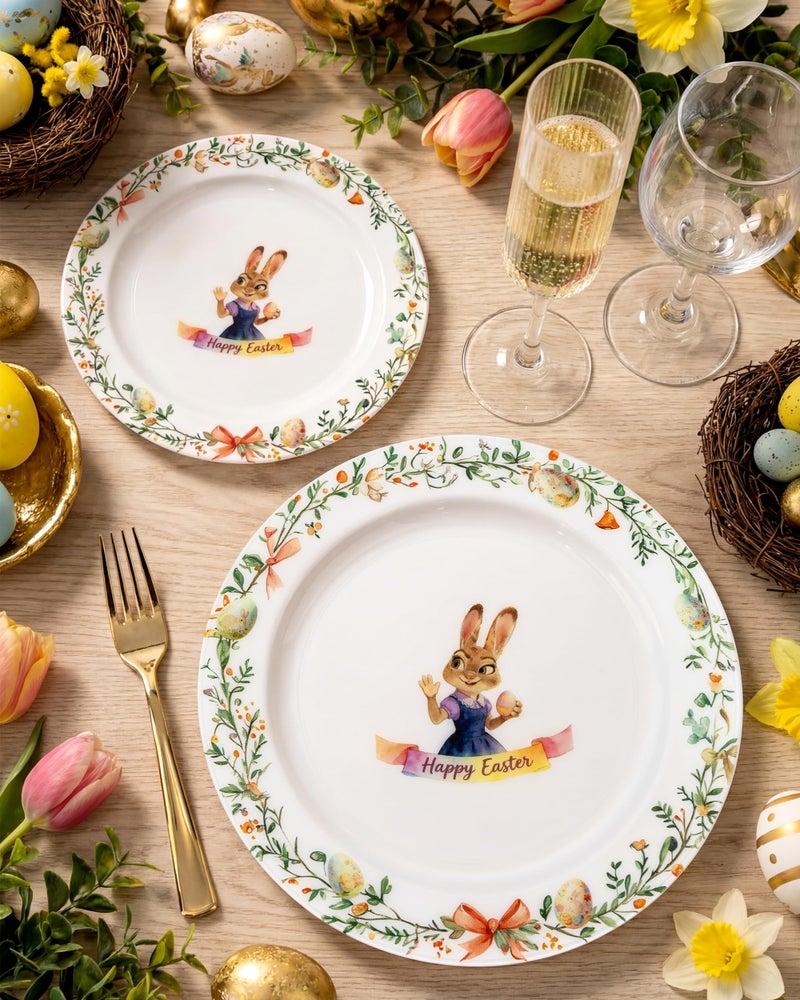 Hioasis 40pcs Easter Plastic Plates - Bunny & Egg Disposable Dinnerware Set, 20pcs 10.25" Dinner Plates & 20pcs 7.5" Dessert Plates, Perfect for Easter Party & 20 Guests - Image 5