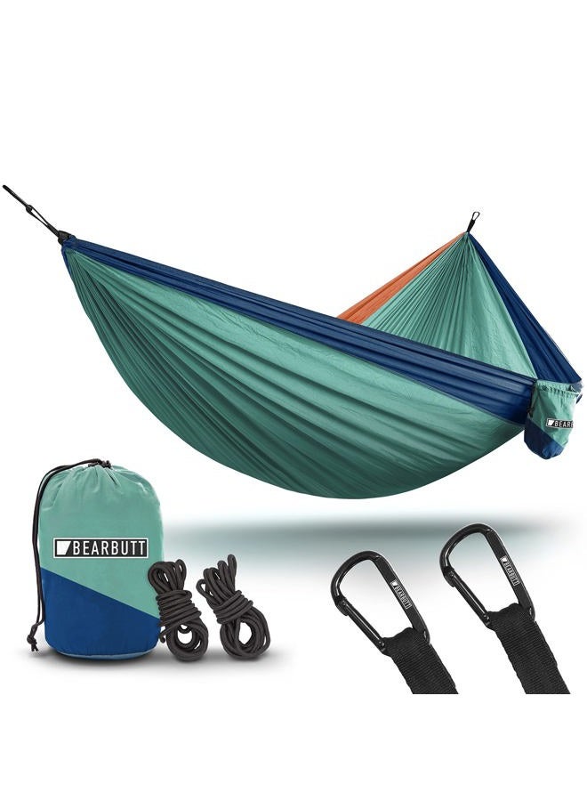 Bear Butt #1 Double Hammock, A Start Up Company Gear at Half The Cost of The Other Guys, Touquoise/Dark Blue/Coral - Image 1