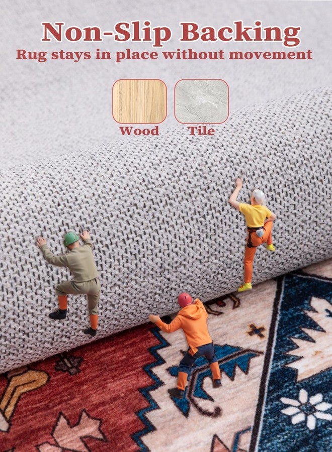 SERISSA Runner Rug for Hallways, 2'6"x8' Washable Non Slip Boho Kitchen Runner Rug, Vintage Rust Ultra Soft Print Distressed Tribal Floor Carpet for Bedroom Bathroom Laundry Room - Image 4