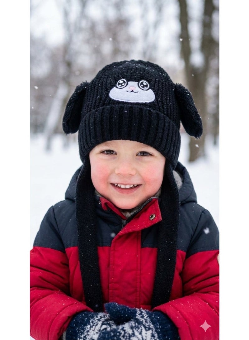 zoba Children's winter hat with a cute bunny design, movable ears, and pom-pom - black - Image 1
