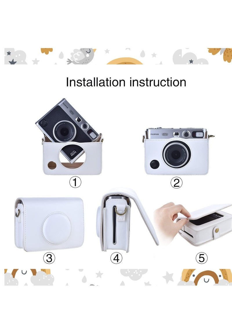 Fuji Mini EVO Camera Case with Adjustable Shoulder Strap - Horizontal Style in White with Lychee Texture, Perfectly Compatible with Fuji Mini EVO Camera.  - Image 5