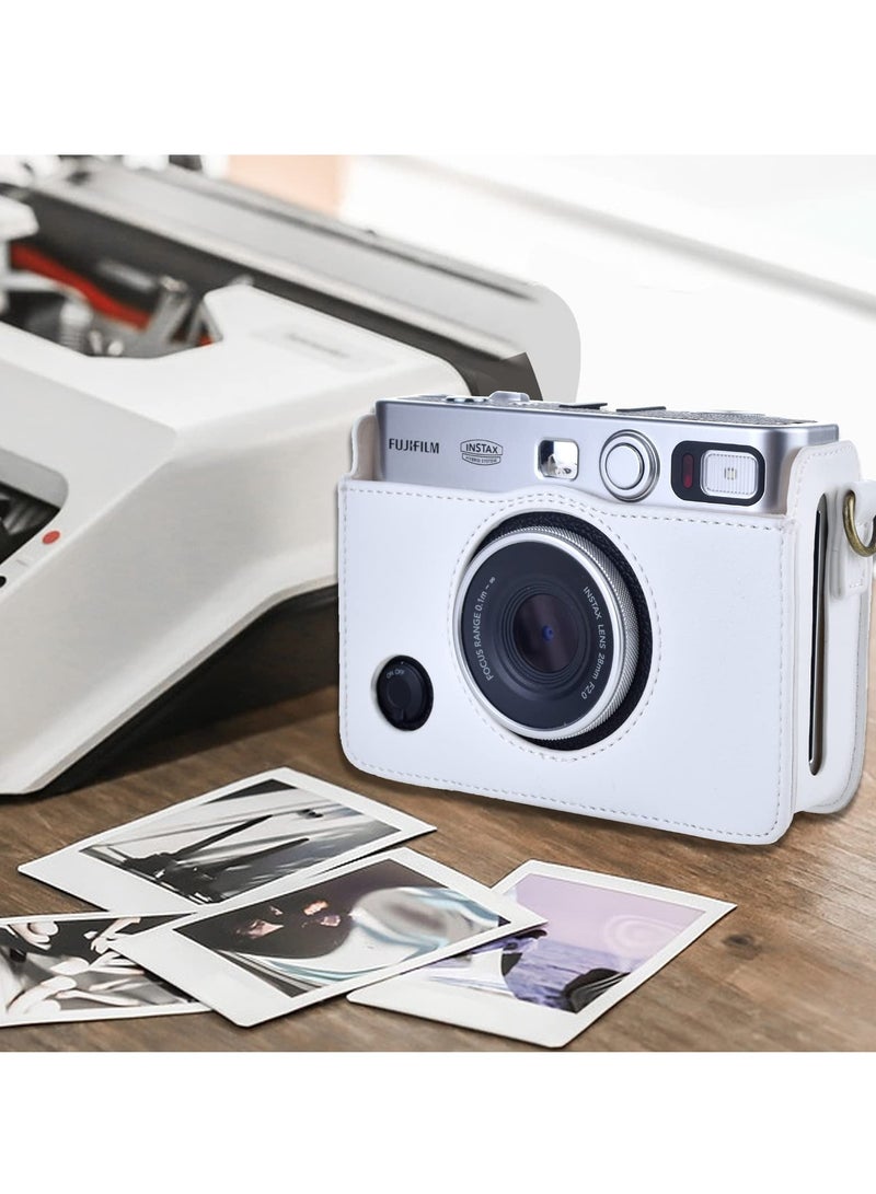Fuji Mini EVO Camera Case with Adjustable Shoulder Strap - Horizontal Style in White with Lychee Texture, Perfectly Compatible with Fuji Mini EVO Camera.  - Image 3