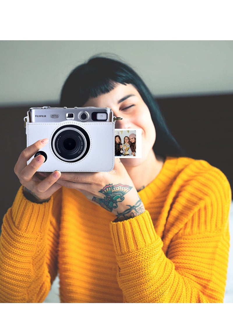 Fuji Mini EVO Camera Case with Adjustable Shoulder Strap - Horizontal Style in White with Lychee Texture, Perfectly Compatible with Fuji Mini EVO Camera.  - Image 2