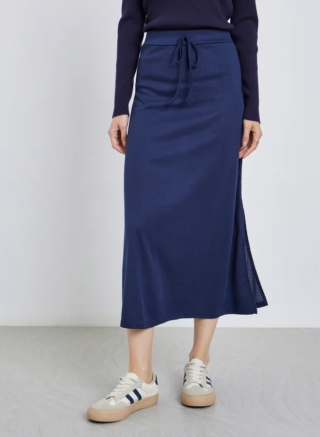 تايك تو Take Two Solid Knitted Maxi Skirt with Drawstring