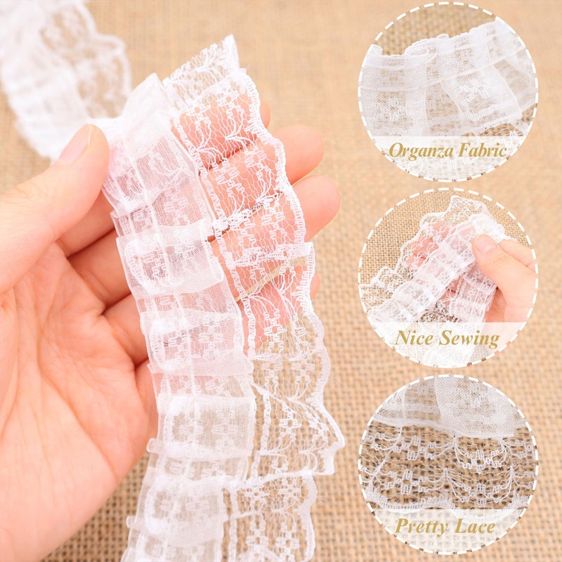 SEWDIYTR White Lace Ruffle Trim for Crafts 1-5/8"x5yd 2-Layer Pleated Edge Lace Ribbon - Image 2