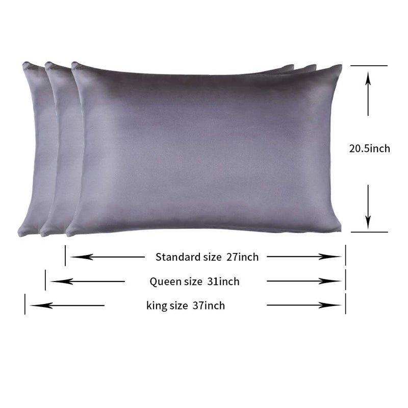Jocoku 100% Mulberry Silk Pillowcases Set of 2 for Hair and Skin and Super Soft and Breathable King Size Nature Silk Pillowcases (King, Gray)