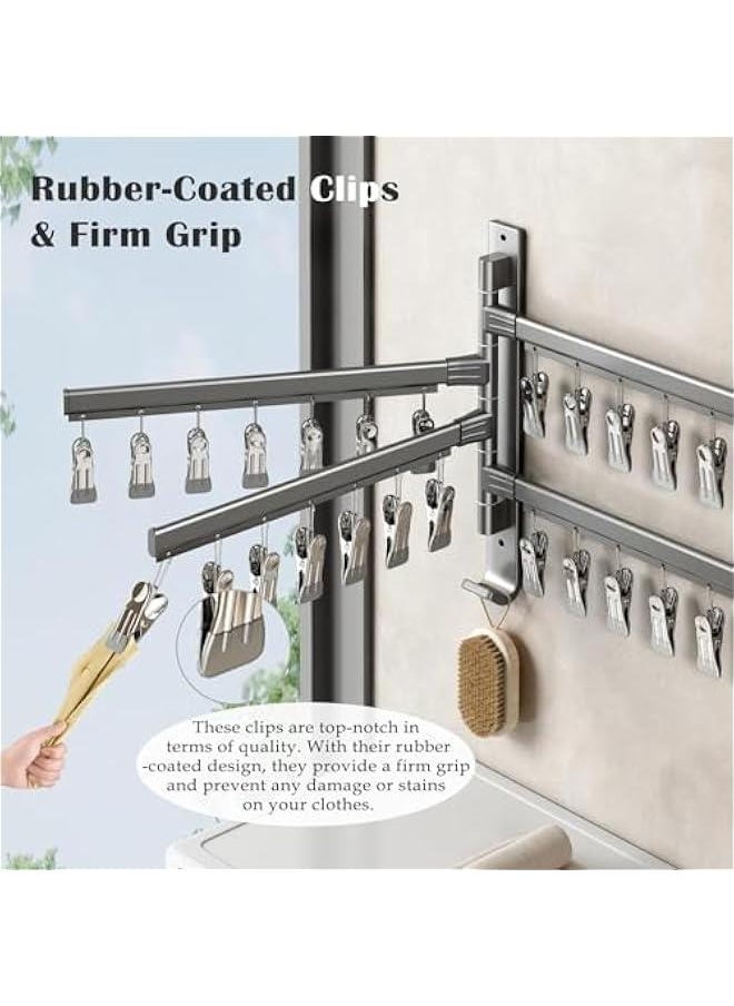 HOOKOR Sock Drying Rack Wall Mounted Rotate Drying Hangers with 28 Clips Laundry Rack for Bra Gloves Hat Baby Cloth Underwear  - Image 4