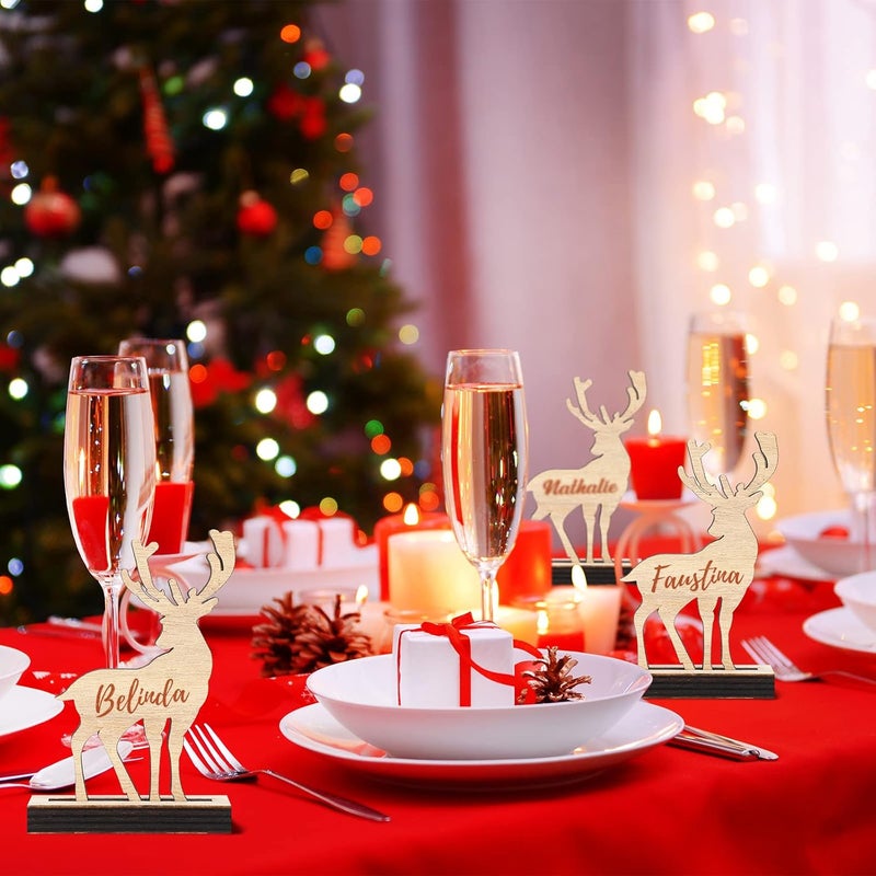 Spiareal Spiareal 12 Pcs Christmas Wooden Reindeer Name Place Cards Wood Table Decoration Christmas Ornaments Indoor Tags Number Sign with Mark Pens Xmas Gift for Setting Dinner Party Holiday Family Supply  - Image 5