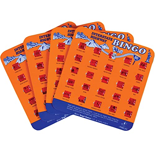Regal Games FingerTip Shutter Bingo Cards with Sliding Windows Interstate Highway Game Set Travel Bingo Game for Adults Kids Reusable No Chips Daubers Needed 4 Packs Orange - Image 1