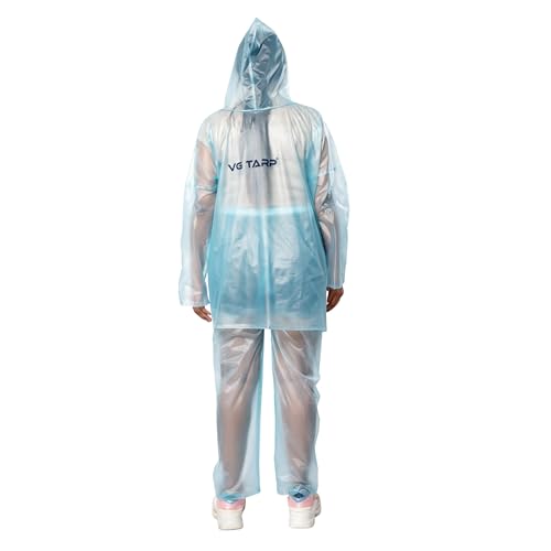 VG TARP Rain Coat for Men & Women Waterproof With Adjustable Hood Along Waterproof Rainwear Suit With Pvc Jacket, Pants and Waterproof Drawstring | FREE SIZE | Blue - Image 5