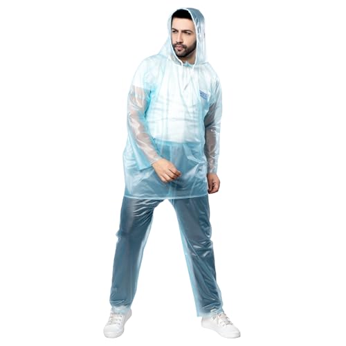 VG TARP Rain Coat for Men & Women Waterproof With Adjustable Hood Along Waterproof Rainwear Suit With Pvc Jacket, Pants and Waterproof Drawstring | FREE SIZE | Blue - Image 2