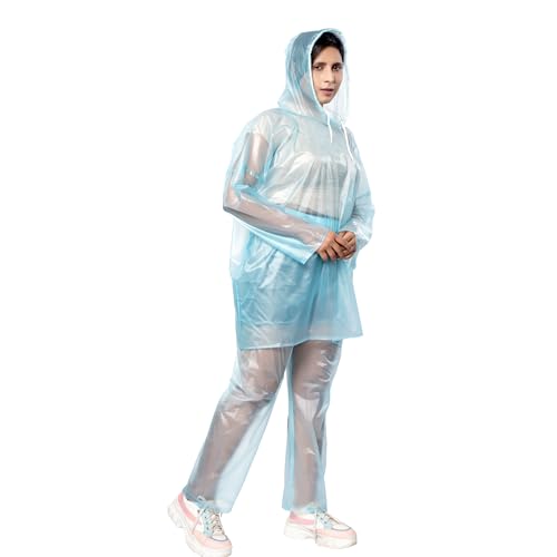 VG TARP Rain Coat for Men & Women Waterproof With Adjustable Hood Along Waterproof Rainwear Suit With Pvc Jacket, Pants and Waterproof Drawstring | FREE SIZE | Blue - Image 3