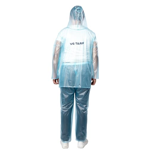 VG TARP Rain Coat for Men & Women Waterproof With Adjustable Hood Along Waterproof Rainwear Suit With Pvc Jacket, Pants and Waterproof Drawstring | FREE SIZE | Blue - Image 4