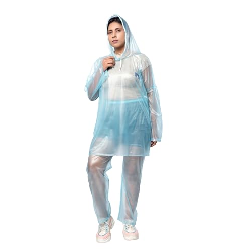 VG TARP Rain Coat for Men & Women Waterproof With Adjustable Hood Along Waterproof Rainwear Suit With Pvc Jacket, Pants and Waterproof Drawstring | FREE SIZE | Blue - Image 1