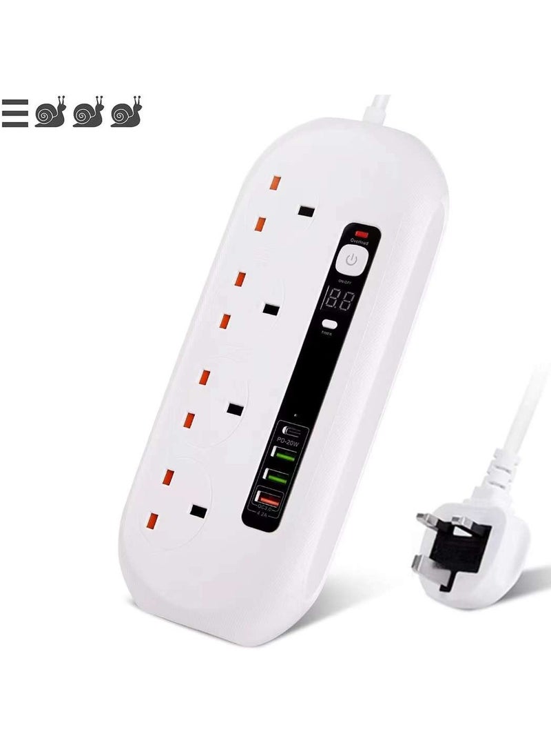 Pama BKL-16 Universal Extension Cord With 4 Universal Sockets, 3 USB ports,  1 PD Ports and 2 Meter Multicolour  - Image 1
