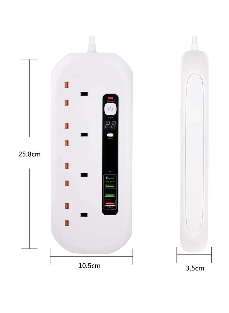 Pama BKL-16 Universal Extension Cord With 4 Universal Sockets, 3 USB ports,  1 PD Ports and 2 Meter Multicolour  - Image 3