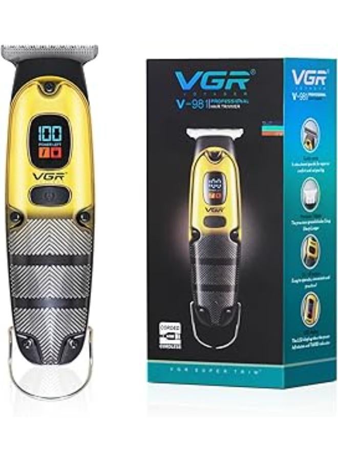 V-981 Professional Hair Clipper Corded & Cordless with LED Display & Turbo Mode Function | Runtime: 150 min Trimmer for Men (Gold)