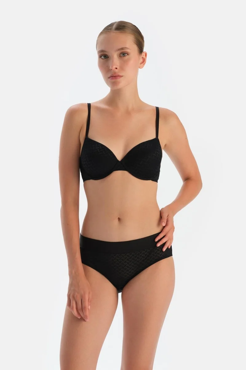 dagi Black Premium Lace and Elastic Detail Hipster Panties