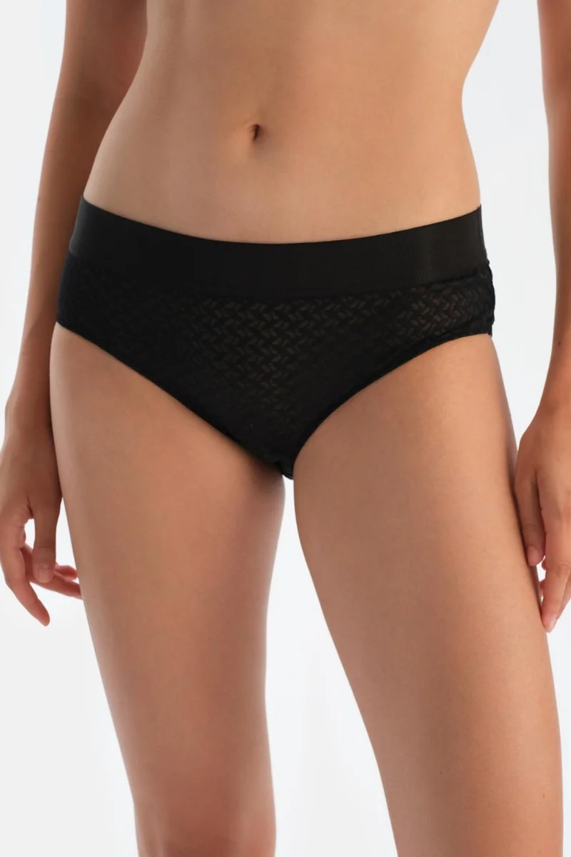 dagi Black Premium Lace and Elastic Detail Hipster Panties