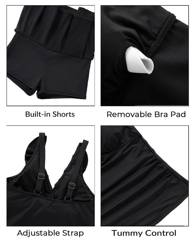 Aqua Eve Women Tankini with Skirt - Tummy Control Swimsuit Two Piece Bathing Suit Ruffle Swimwear Ladies Swim Suit Black L - Image 4