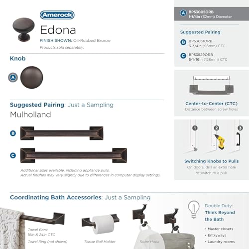Amerock | Cabinet Knob | Oil Rubbed Bronze | 1-1/4 inch (32 mm) Diameter | Edona | Drawer Knob | Cabinet Hardware (Pack of 1) - Image 4