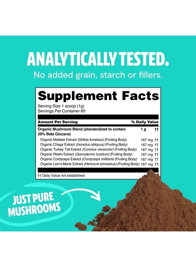 FreshCap Mushrooms FreshCap - Ultimate Mushroom Complex - Pure Extract Powder - USDA Organic - Lions Mane, Reishi, Cordyceps, Chaga, Turkey Tail, Maitake -60g- Supplement - Add to Coffee– Real Fruiting Body–No Fillers - Image 4