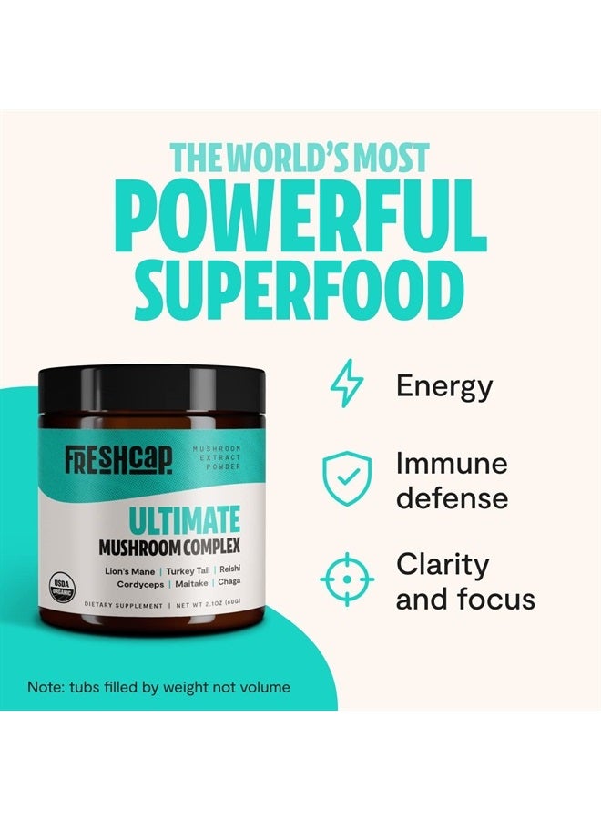 FreshCap Mushrooms FreshCap - Ultimate Mushroom Complex - Pure Extract Powder - USDA Organic - Lions Mane, Reishi, Cordyceps, Chaga, Turkey Tail, Maitake -60g- Supplement - Add to Coffee– Real Fruiting Body–No Fillers - Image 2