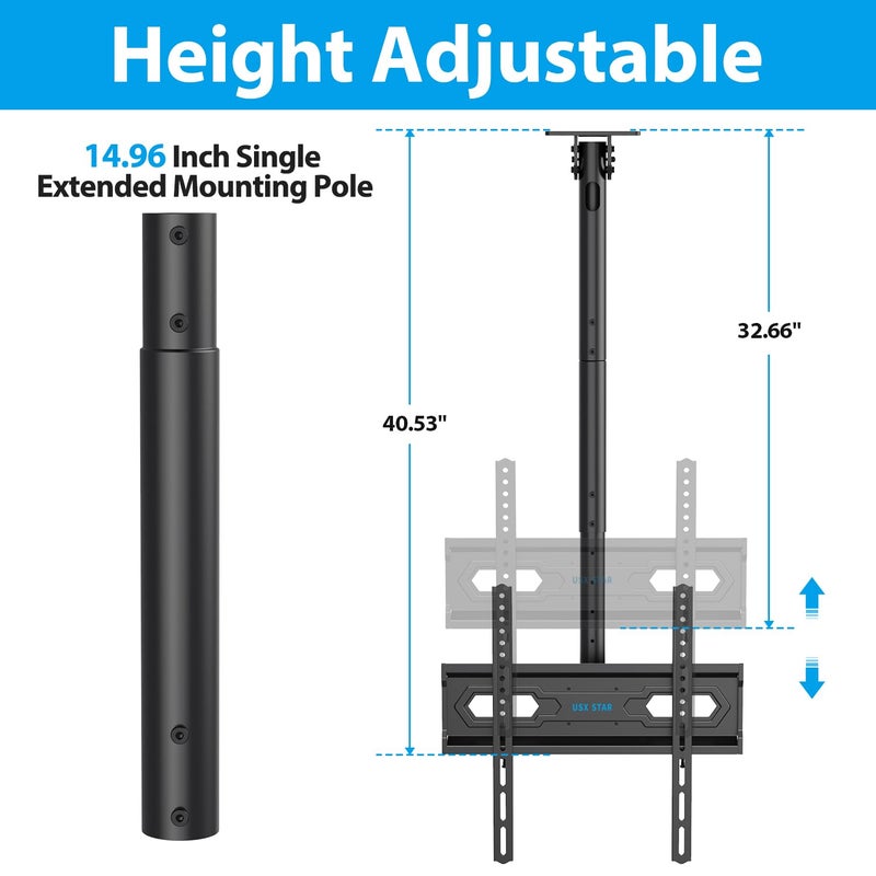 USX STAR Ceiling TV Mount for 26-65 inch Flat Screen Displays, Adjustable Ceiling TV Bracket Fits Most LCD LED OLED TVs, 14.96Inch Single Extended Mounting Pole, Holds up to 110lbs, Max VESA 400x400mm - Image 3