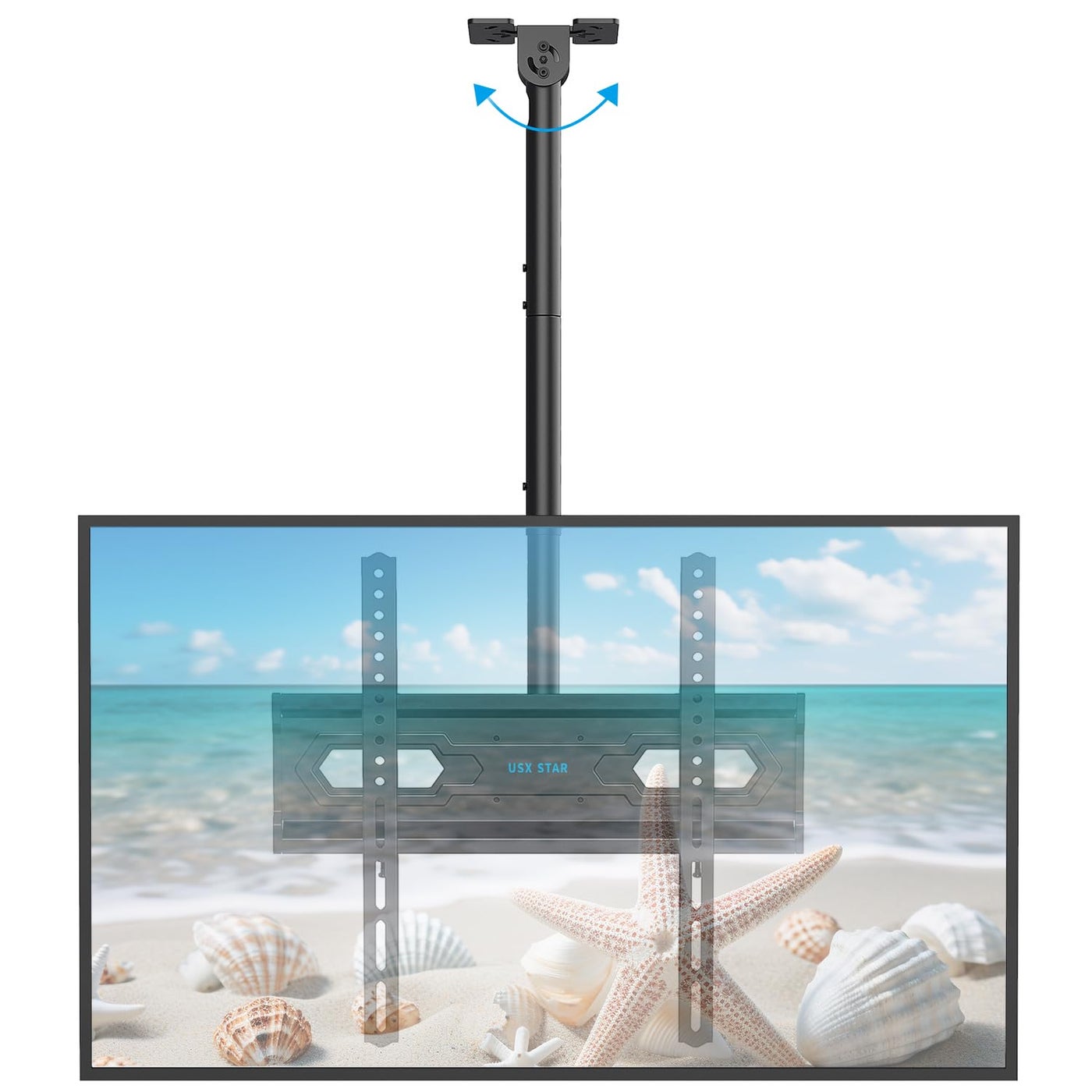 USX STAR Ceiling TV Mount for 26-65 inch Flat Screen Displays, Adjustable Ceiling TV Bracket Fits Most LCD LED OLED TVs, 14.96Inch Single Extended Mounting Pole, Holds up to 110lbs, Max VESA 400x400mm