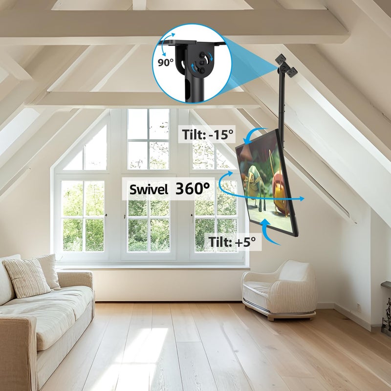 USX STAR Ceiling TV Mount for 26-65 inch Flat Screen Displays, Adjustable Ceiling TV Bracket Fits Most LCD LED OLED TVs, 14.96Inch Single Extended Mounting Pole, Holds up to 110lbs, Max VESA 400x400mm - Image 2