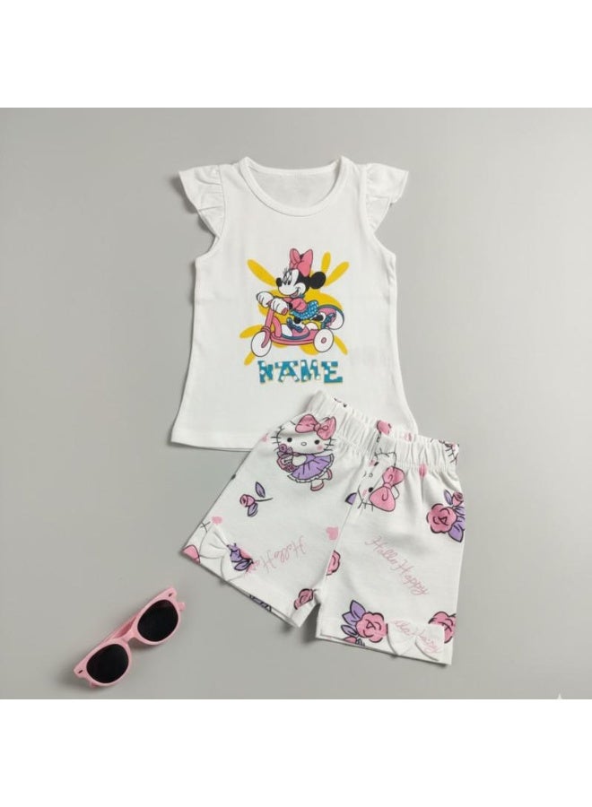 LOOFI Kids' 2-piece set: T-shirt and shorts - Off White - Image 1