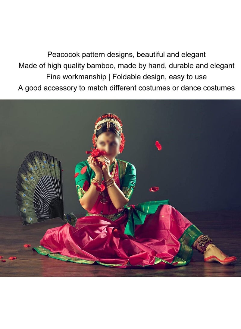 SYOSI Folding Fan, Womens Bamboo Fan Vintage Chinese Style, Black Bones Beautiful Peacock Pattern Antique Hand Fan for Wedding, Party Favor, Performance, Dance,Festival, Gift, Home Decoration - Image 4