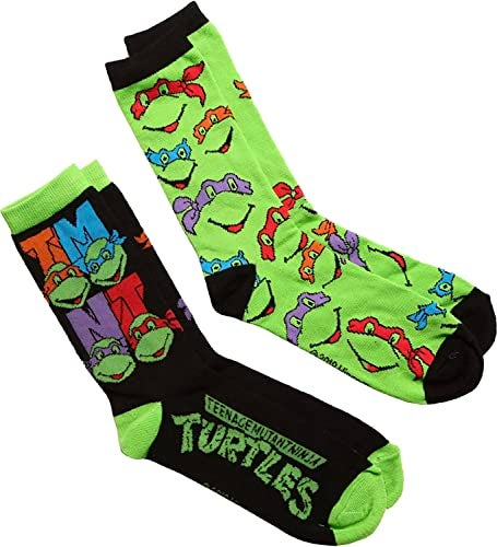 Hyp Teenage Mutant Ninja Turtles TMNT Faces & Logo Men's Crew Socks 2 Pair Pack - Image 2