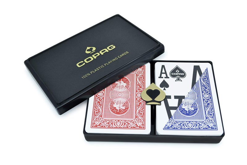 Copag Magnum Design 100% Plastic Playing Cards, Poker Size Magnum Index Red/Blue Double Deck Set - Image 1