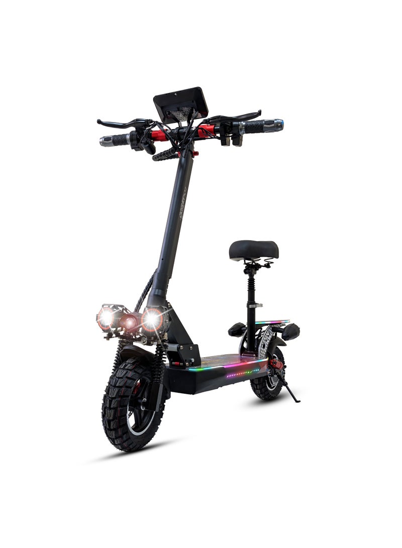Mytoys High Speed Adult Electric Scooter 1200W Brushless Motor up to 65km/H Speed, 30-35Km Long Range, 48V10.4Ah Battery, LED Screen Display, Foldable, Dual Front and Rear Shock Absorber with Bluetooth Speaker, 10" Off Road Tires LED Lights, Turn Signals, Colorful LED light standing Deck â€“ MT850 - Image 2