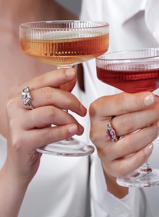 ديامون بليس خاتم DIAMONBLISS مزدوج الأحجار من الزمرد والقطع البيضاوي للنساء، مصنوع من الذهب الأصفر عيار 14 قيراطًا، مطلي بالبلاتين، من الفضة الإسترليني عيار 925، خاتم خطوبة كوكتيل | زركونيا مكعبة CZ، ألماس صناعي (أبيض، 7) - Image 3