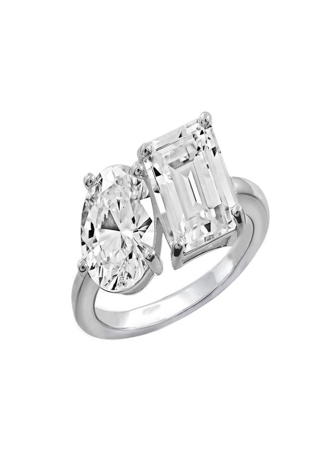 ديامون بليس خاتم DIAMONBLISS مزدوج الأحجار من الزمرد والقطع البيضاوي للنساء، مصنوع من الذهب الأصفر عيار 14 قيراطًا، مطلي بالبلاتين، من الفضة الإسترليني عيار 925، خاتم خطوبة كوكتيل | زركونيا مكعبة CZ، ألماس صناعي (أبيض، 7) - Image 1