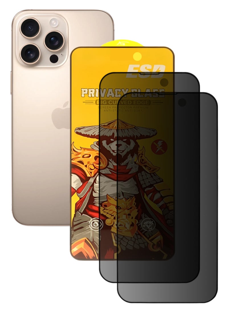 ESD 2 Pieces Tempered Dustproof Privacy Glass Screen Protector Compatible For iPhone 16 Pro Max - Image 1