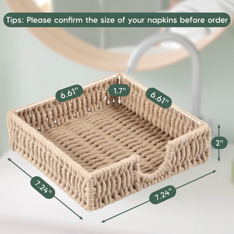 ZMZKKLL Napkin Holder for Table, Woven Cotton Rope Napkin Holders For Paper Napkins, Wicker Napkin Holders for Kitchen Dinner Table Boho Decor and Accessories, Square Napkin Basket and Serving Tray - Image 2