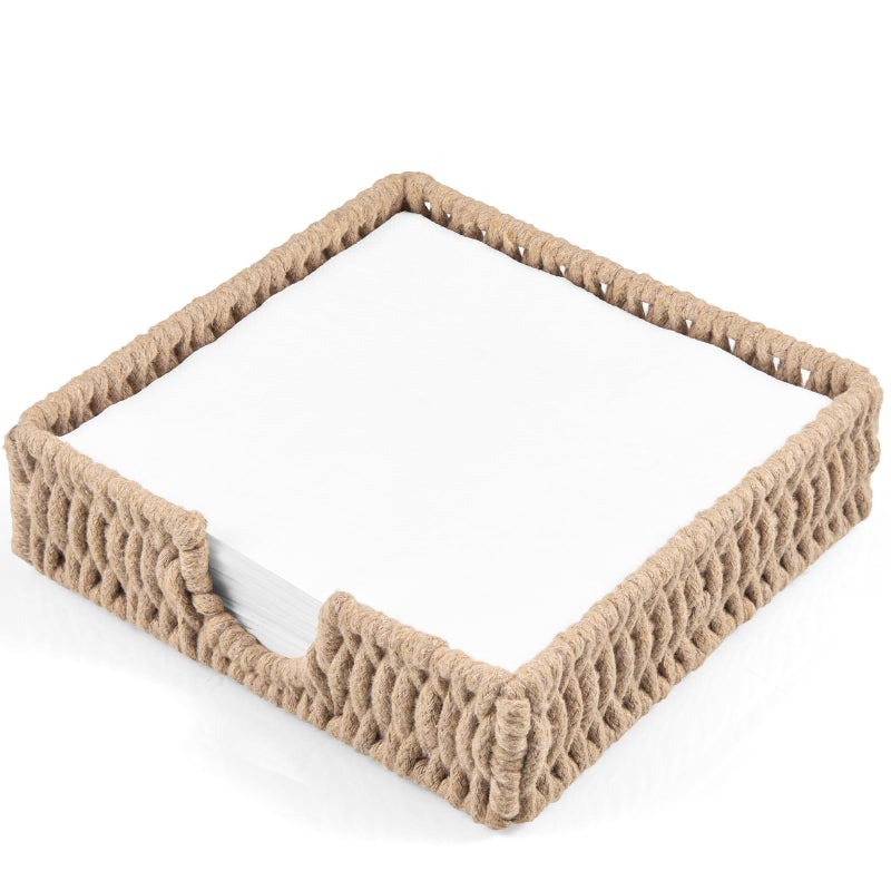 ZMZKKLL Napkin Holder for Table, Woven Cotton Rope Napkin Holders For Paper Napkins, Wicker Napkin Holders for Kitchen Dinner Table Boho Decor and Accessories, Square Napkin Basket and Serving Tray - Image 1