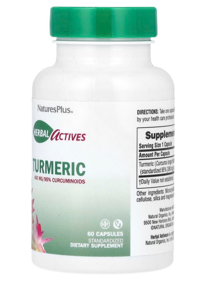NaturesPlus Herbal Actives Turmeric 400 mg 60 Capsules - Image 2