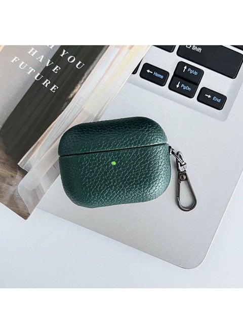 Suitable For Airpodspro For Apple Noise Reduction Bluetooth Headset All-inclusive Leather Case Easy To Carry Good Feel Earphone Case-Color:Dark Green-Applicable Model:airpods 1/2 Generation