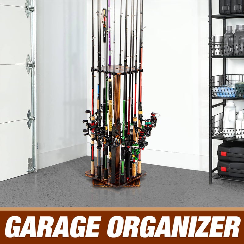 Ghosthorn Fishing Rod Holders for Garage 360 Degree Rotating Fishing Pole Rack, Floor Stand Holds up to 16 Rods Wood Fishing Gear Equipment Storage Organizer, Fishing Gifts for Men Women - Image 5
