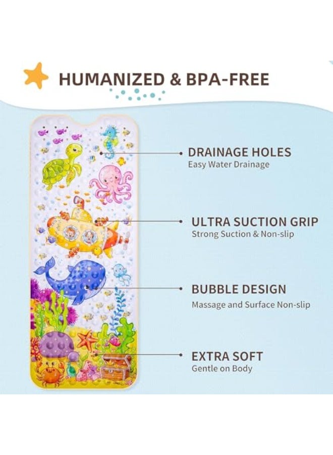 Baby Bath Mat for Tub, 40 X 16 Inch Bathtub Mat Non Slip BPA Free for Kids, Strong Grip Shower Mat Non Slip Bath Tub Mat with Suction Cups & Drain Holes for Bathroom, Machine Washable - Image 3