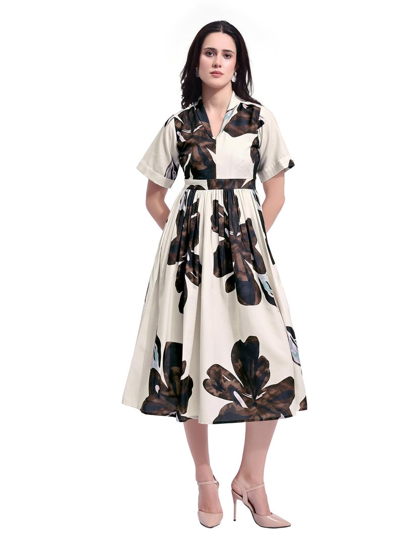 PURVAJA Women’s Maxi Cotton Blend Dress (Floe-257-XXL_Beige) - Image 1