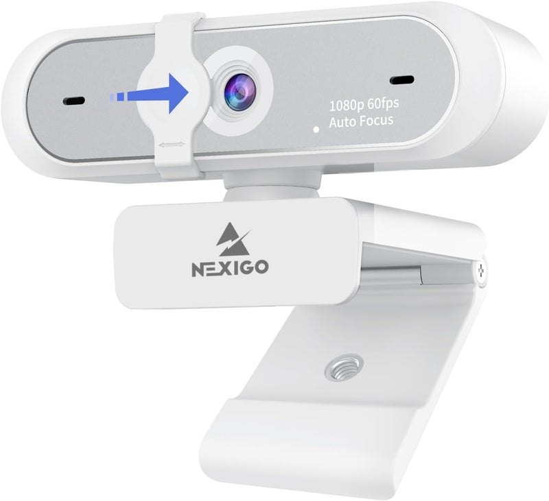 NEXIGO N660P (الجيل 2) كاميرا ويب 1080P 60FPS مع تحكم بالبرمجيات، ميكروفون مزدوج وغطاء، تركيز تلقائي، كاميرا ويب USB عالية الدقة، لـ OBS/Zoom/Skype/FaceTime/Teams/Twitch، أبيض - Image 1